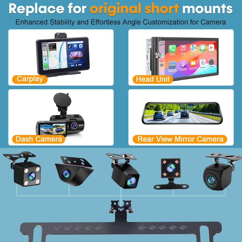 pemacom License Plate Bracket For Rear Camera: Universal Rear View Mirror Camera Mount For License Plate - Metal Rust-Proof Backup Camera Bracket For Carplay Android Auto Head Unit Dash Cam - Image 2